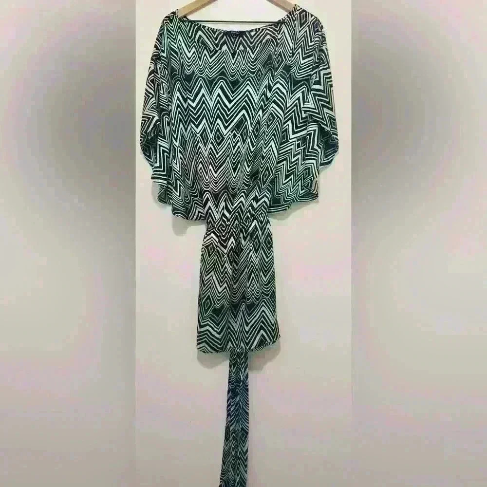 Express Silk Blouson Dress, Women’s Size Small, Geometric Black & Cream, Y2K